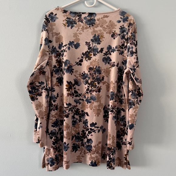 J.Jill Pure Jill Floral Velour Tunic Long-Sleeve Powder Pink Pockets XL Plush - Picture 6 of 8
